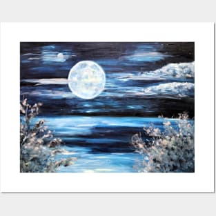 Moonlight Beauty Mystery Lake Mist Night Tranquility Harmony Posters and Art